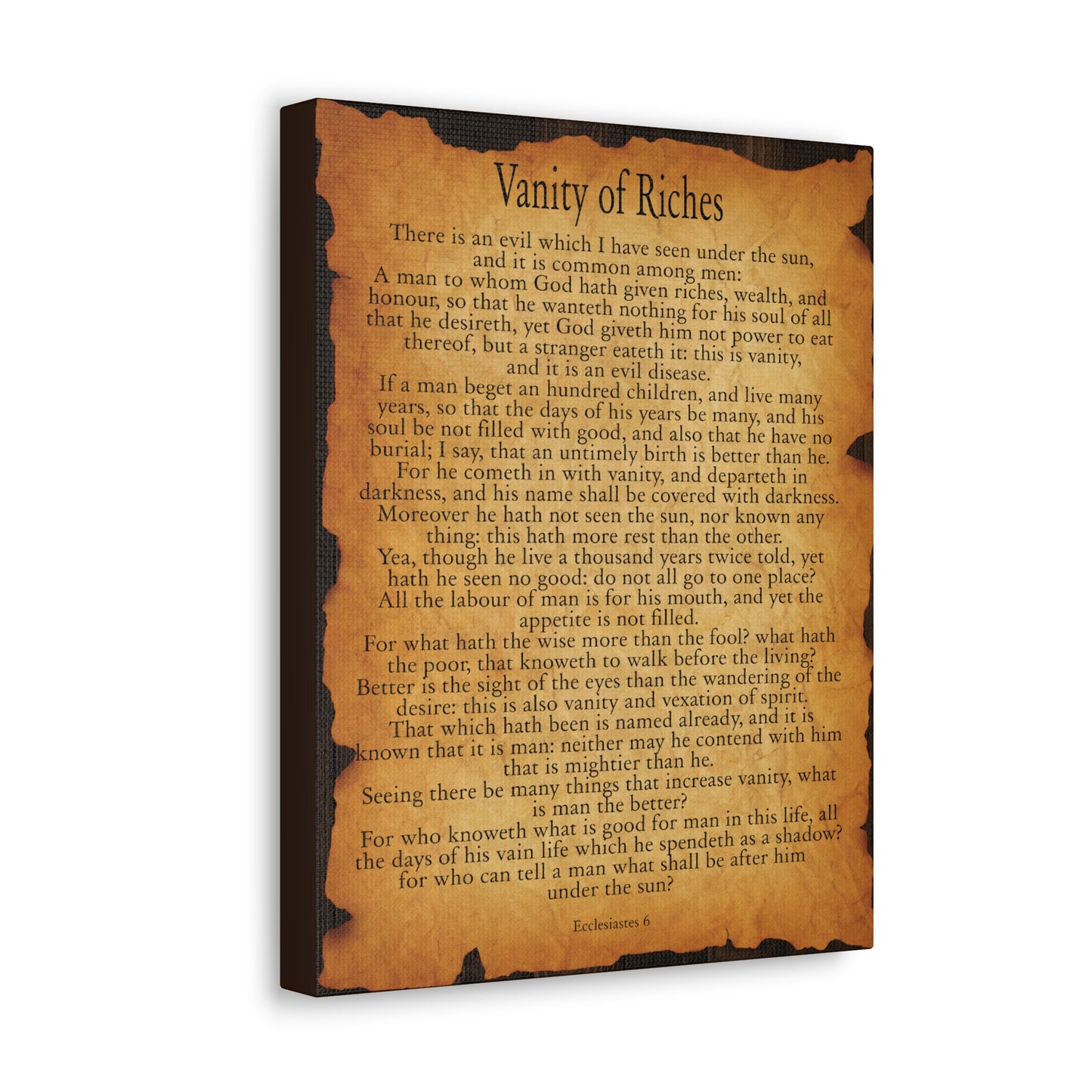 Vanity of Riches Ecclesiastes 6 Gold Brown Bible Verse Canvas Christian Wall Art Ready to Hang