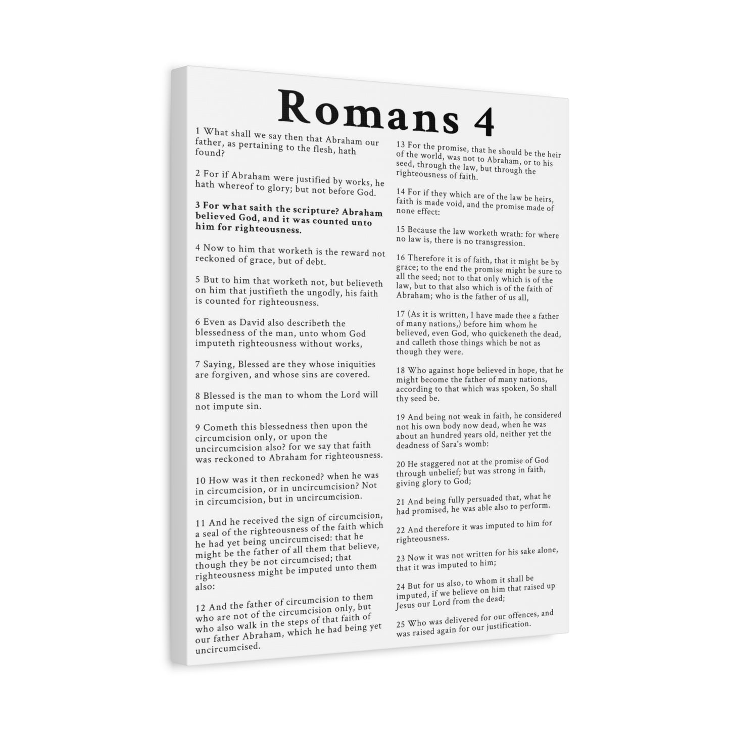 Scripture Walls Romans 4 Chapter White Bible Canvas Christian Wall Art Ready to Hang Unframed