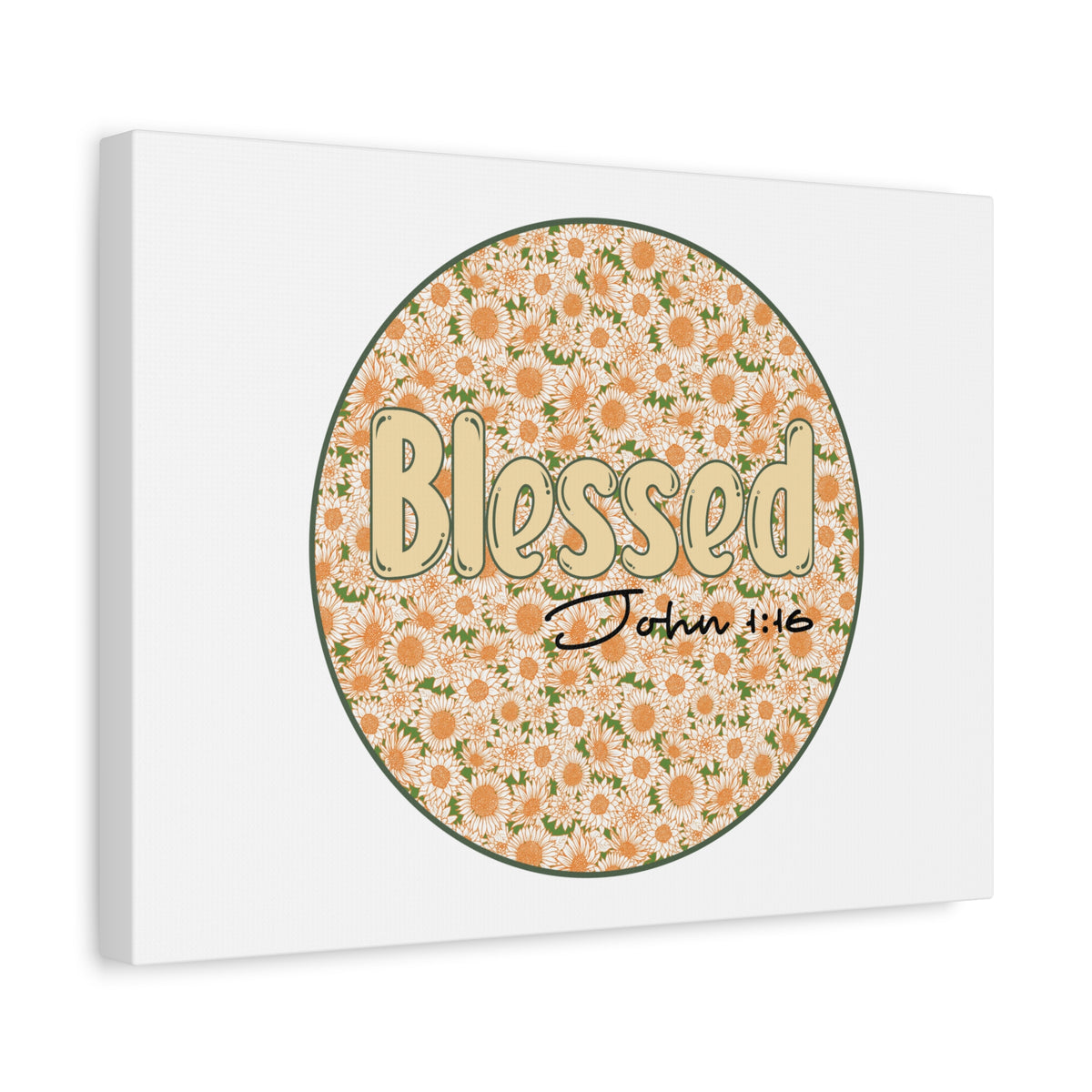 Scripture Canvas Blessed John 1:16 Flower Circle Christian Wall Art Bible Verse Print Ready to Hang