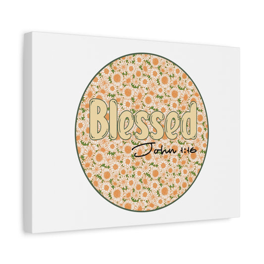 Scripture Canvas Blessed John 1:16 Flower Circle Christian Wall Art Bible Verse Print Ready to Hang