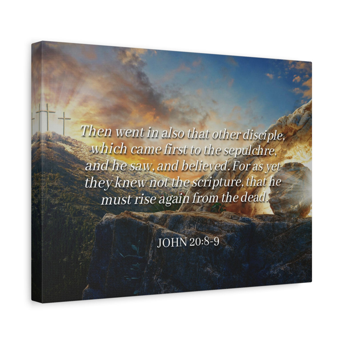 Scripture Canvas Rise Again John 20:8-9 Christian Wall Art Bible Verse Print Ready to Hang