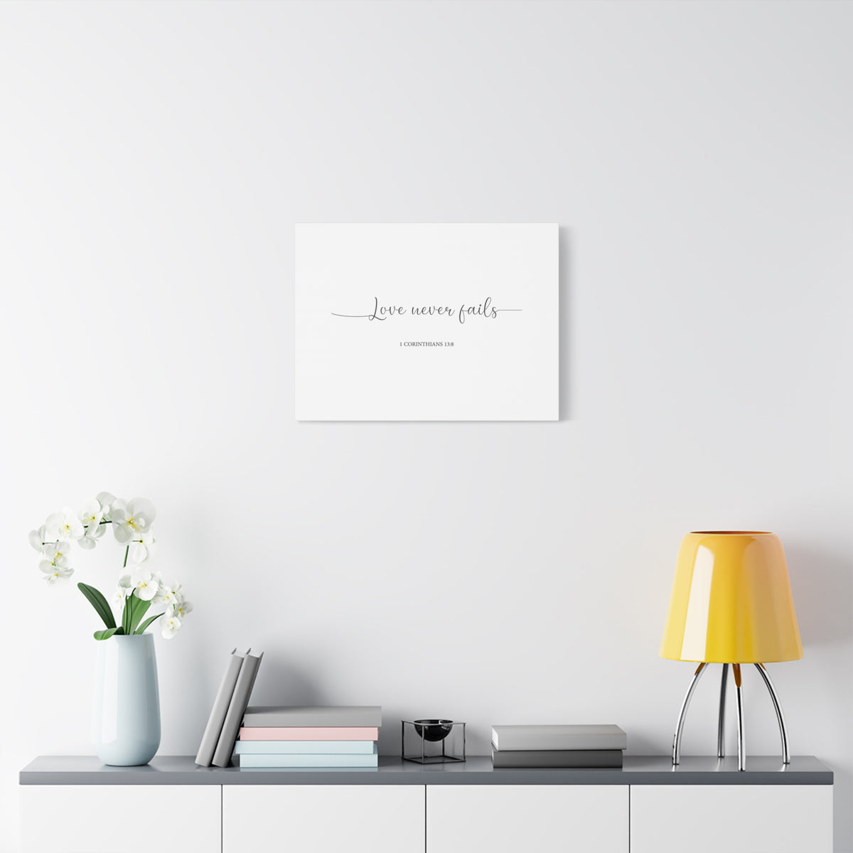 Scripture Canvas Love Never Fails 1 Corinthians 13:8 Christian Wall Art Bible Verse Print Ready to Hang