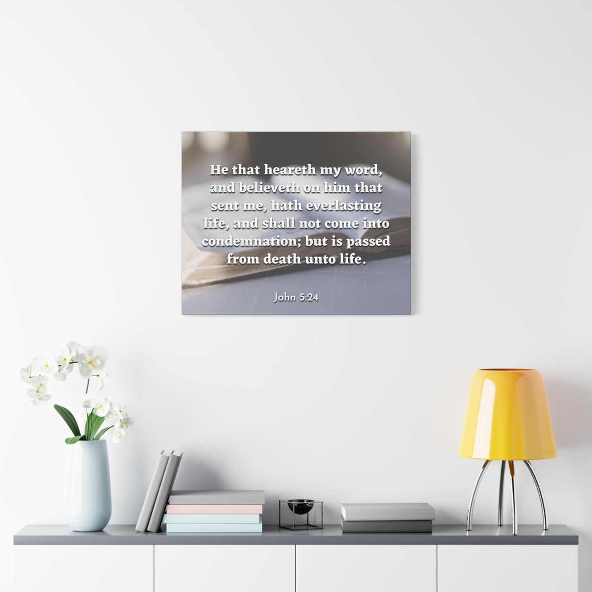 Scripture Canvas Everlasting Life John 5:24 Christian Wall Art Bible Verse Print Ready to Hang