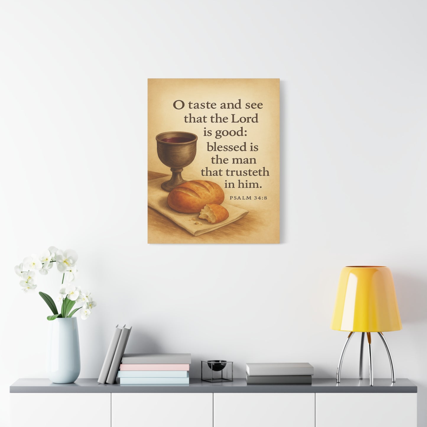 Bible Verse Canvas Psalm 34:8 Christian Home Décor Wall Art Scripture Ready to Hang Faith Print