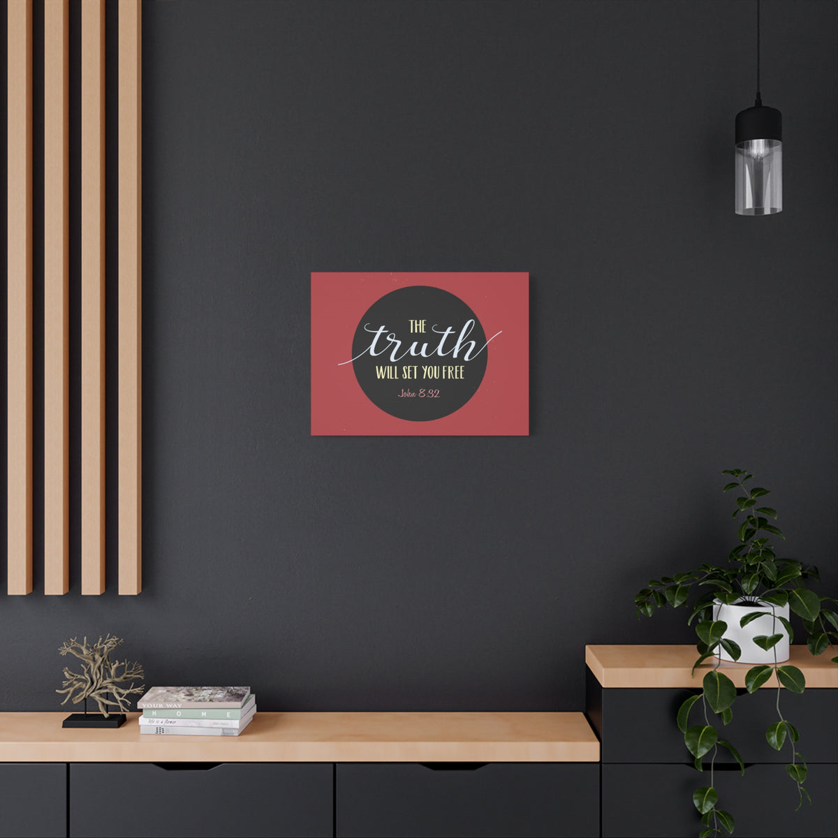 Scripture Canvas The Truth Red John 8:32 Christian Wall Art Bible Verse Print Ready to Hang