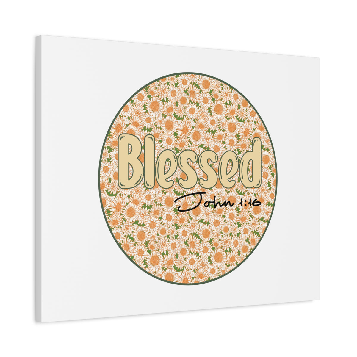 Scripture Canvas Blessed John 1:16 Flower Circle Christian Wall Art Bible Verse Print Ready to Hang