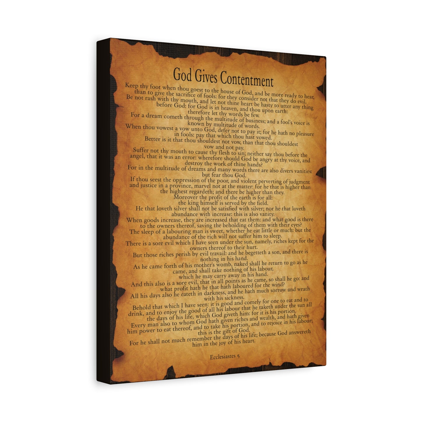 Scripture Walls God Gives Contentment Ecclesiastes 5 Gold Brown Bible Verse Canvas Christian Wall Art Ready to Hang