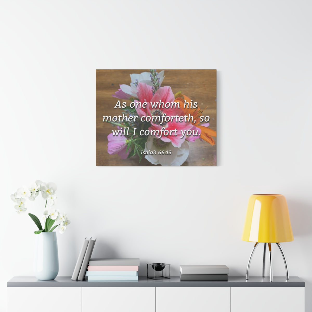 Scripture Canvas His Mother Comforteth Isaiah 66:13 Christian Wall Art Bible Verse Print Ready to Hang
