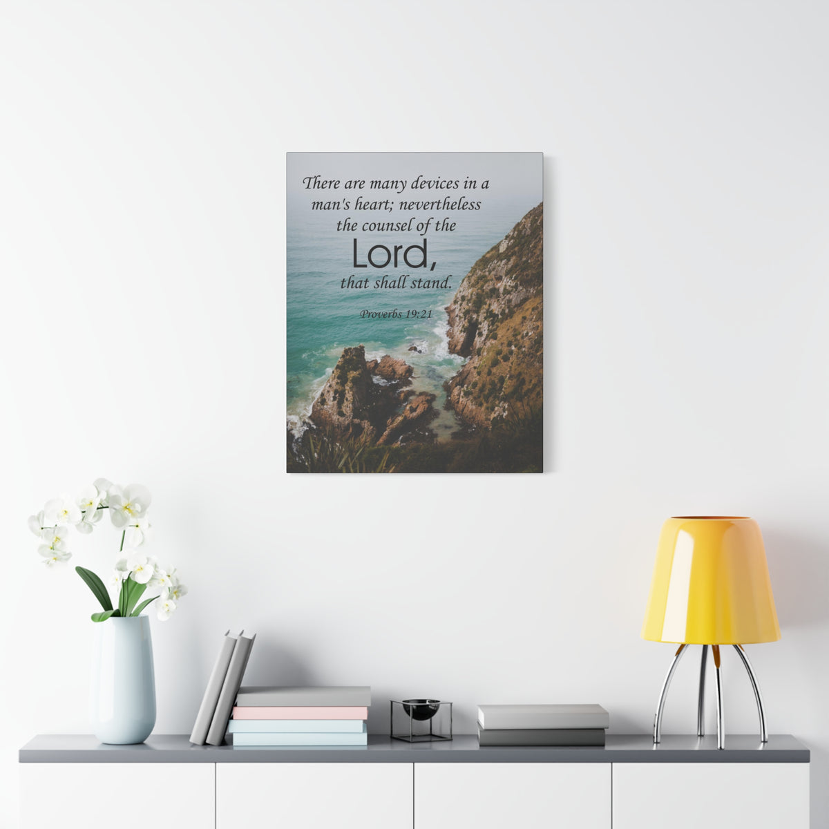 Scripture Canvas The Counsel of The Lord Proverbs 19:21 Christian Wall Art Bible Verse Print Ready to Hang