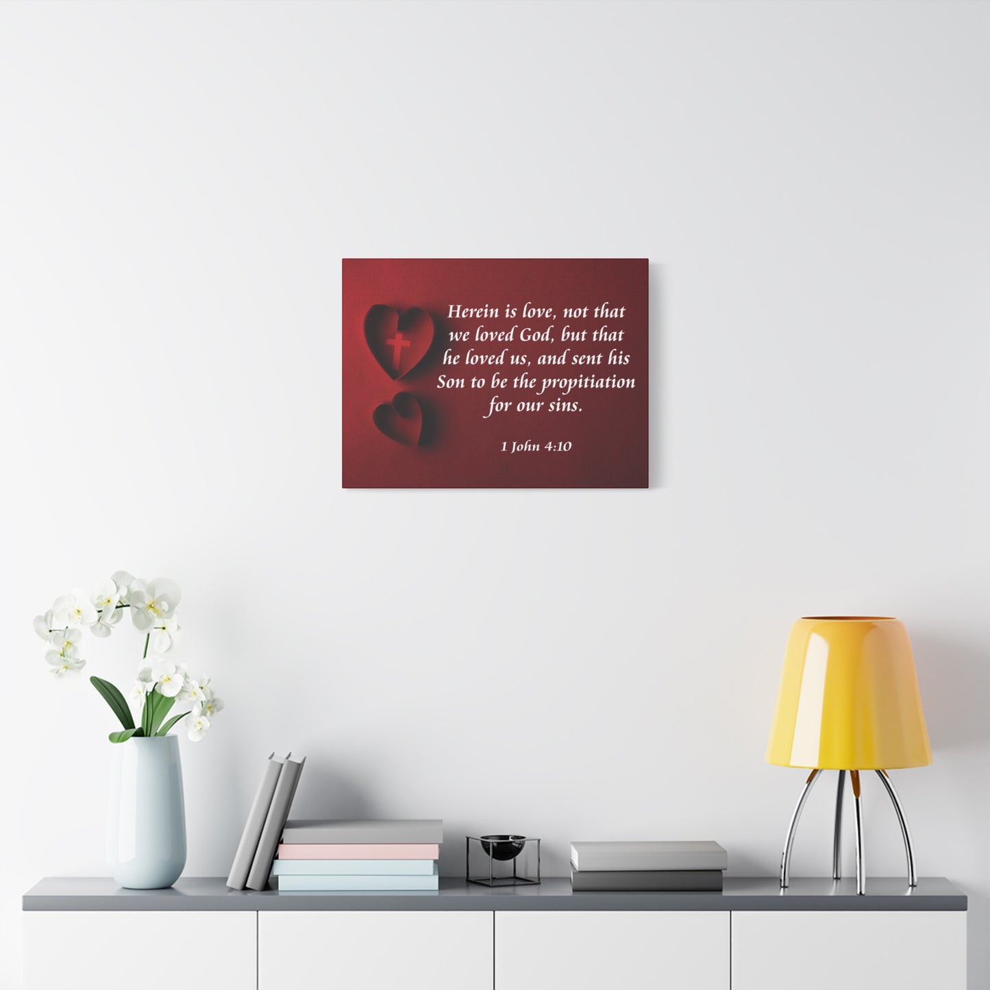 Bible Verse Canvas Herein is Love 1 John 4:10 Christian Home Décor Wall Art Scripture Ready to Hang Faith Print