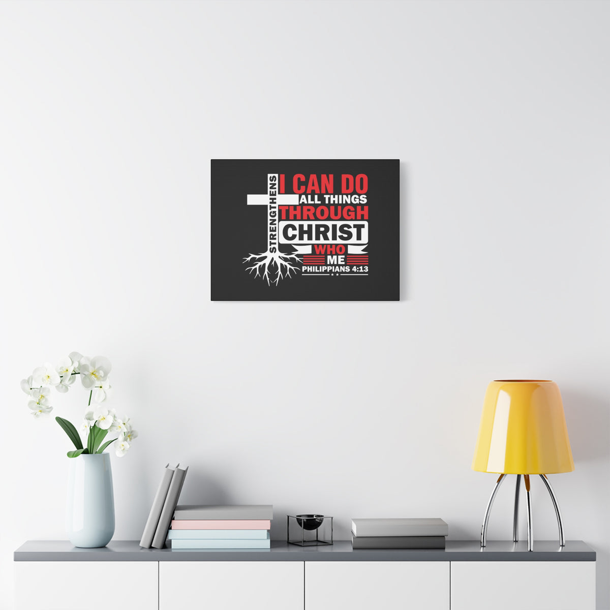 Scripture Canvas Strengthens Me Red Cross Philippians 4:13 Christian Wall Art Bible Verse Print Ready to Hang