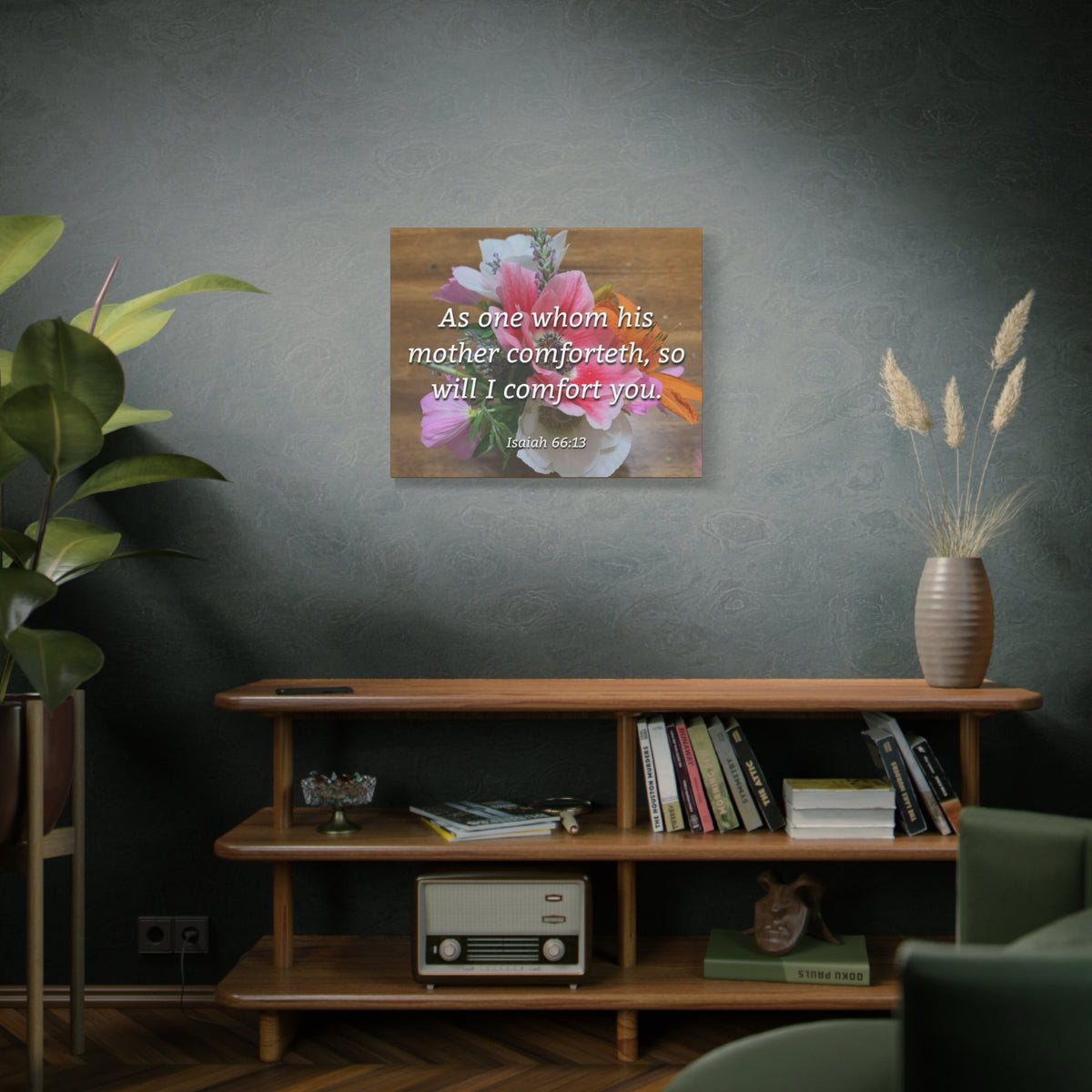 Scripture Canvas His Mother Comforteth Isaiah 66:13 Christian Wall Art Bible Verse Print Ready to Hang
