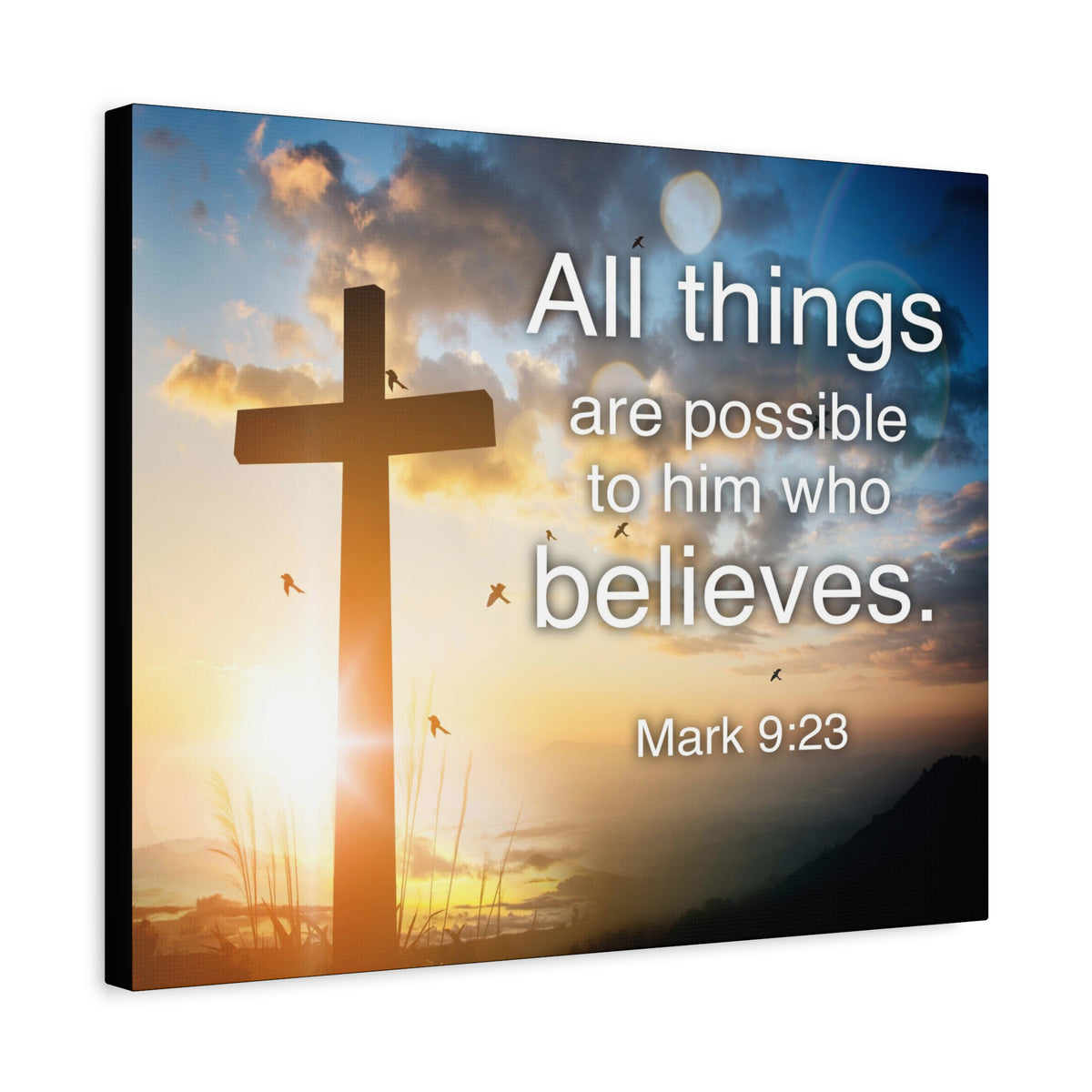 Scripture Canvas All Things Are Possible Mark 9:23 Christian Wall Art Bible Verse Print Ready to Hang