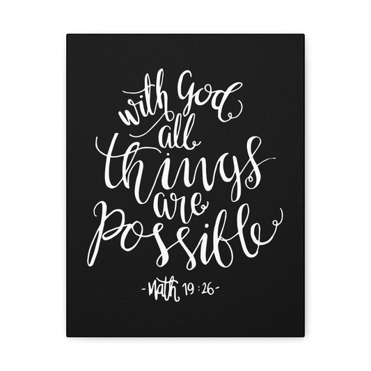 With God All Things Are Possible Matthew 19:26 White Cursive Christian Wall Art Bible Verse Print Ready To Hang