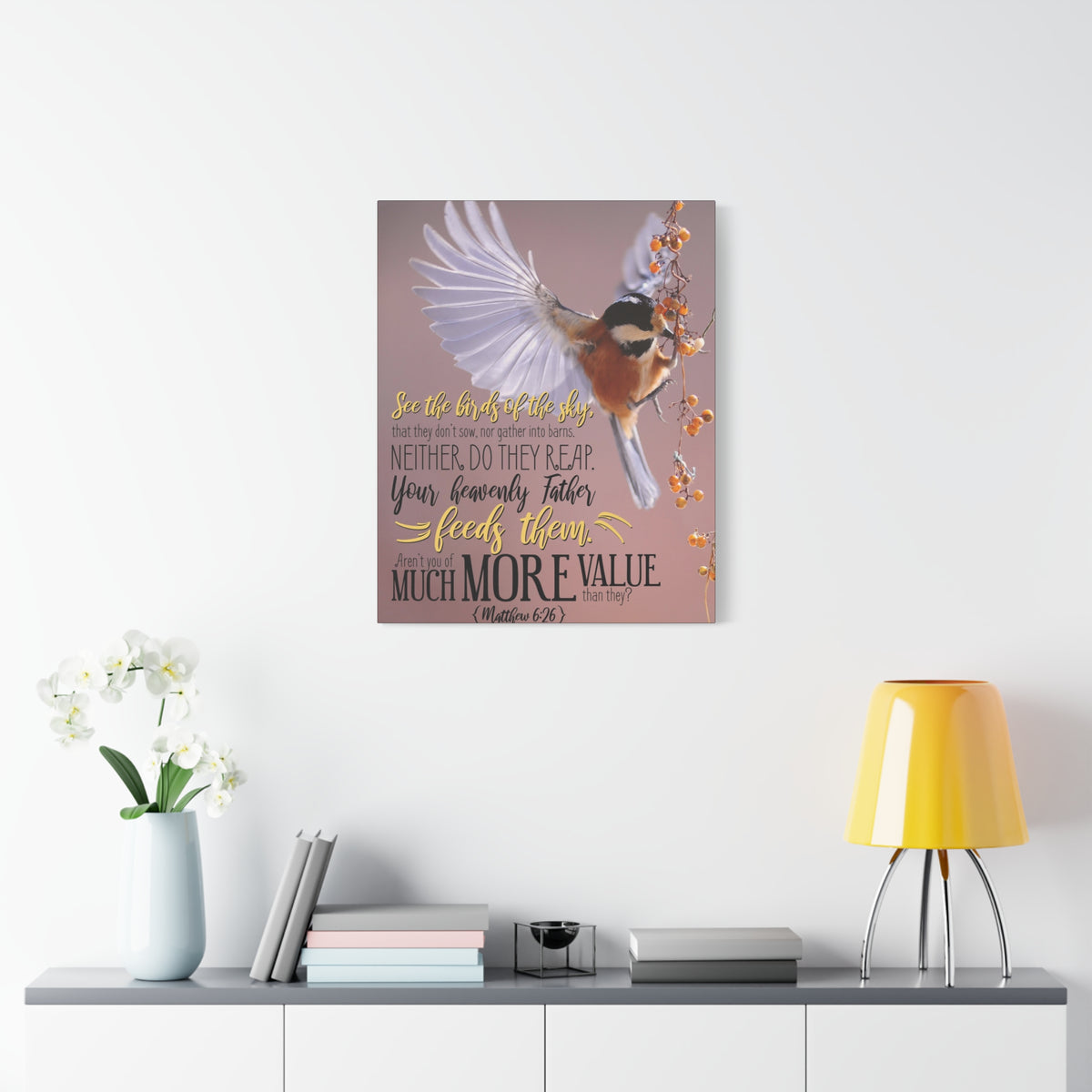 Scripture Canvas Much More Value Matthew 6:26 Christian Wall Art Bible Verse Print Ready to Hang