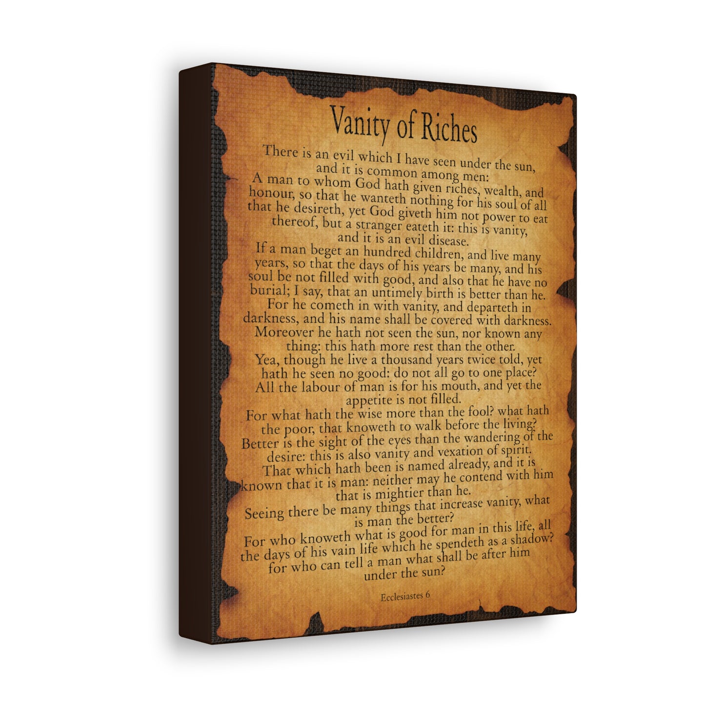 Vanity of Riches Ecclesiastes 6 Gold Brown Bible Verse Canvas Christian Wall Art Ready to Hang