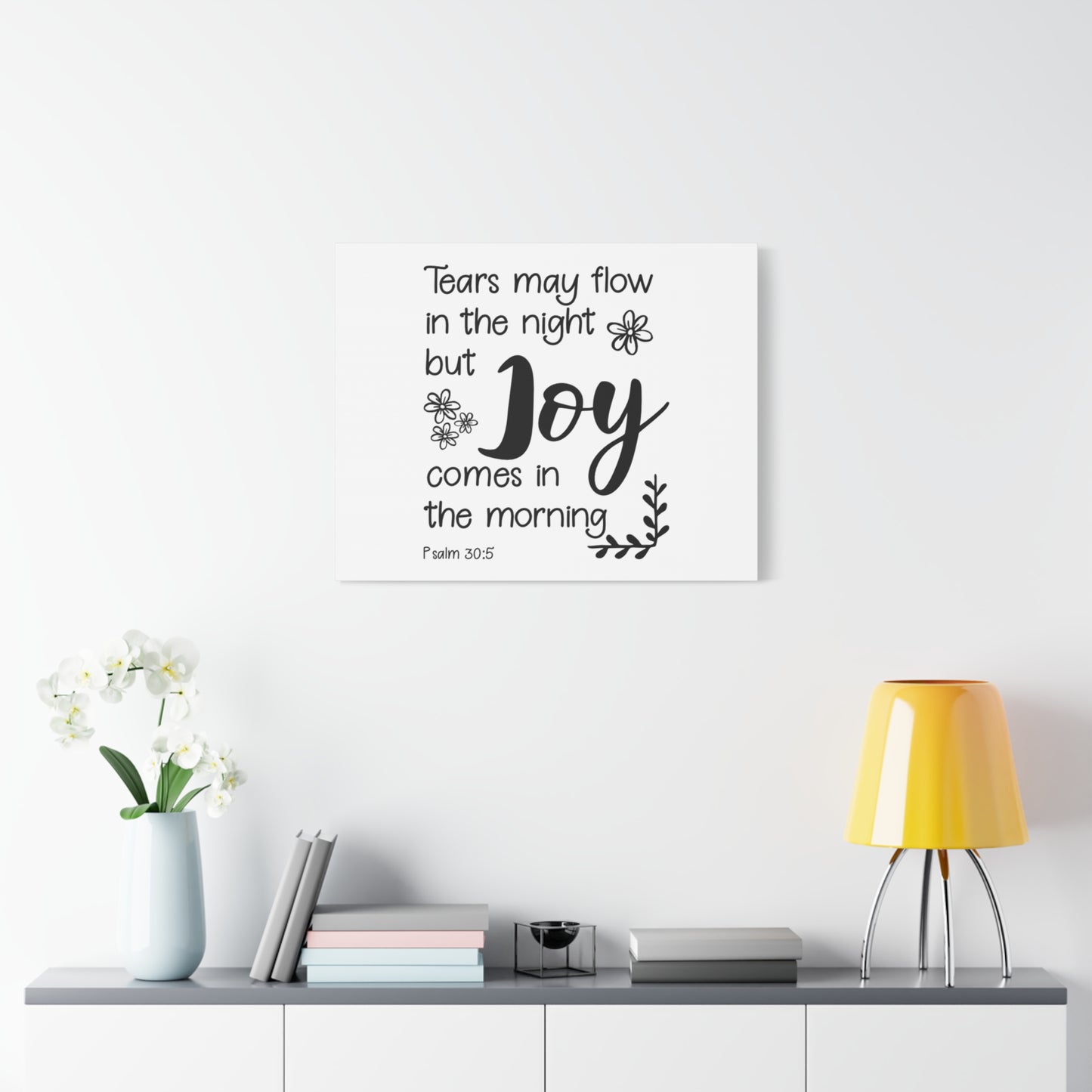 Scripture Canvas Joy Comes Psalm 30:5 Christian Wall Art Bible Verse Print Ready to Hang