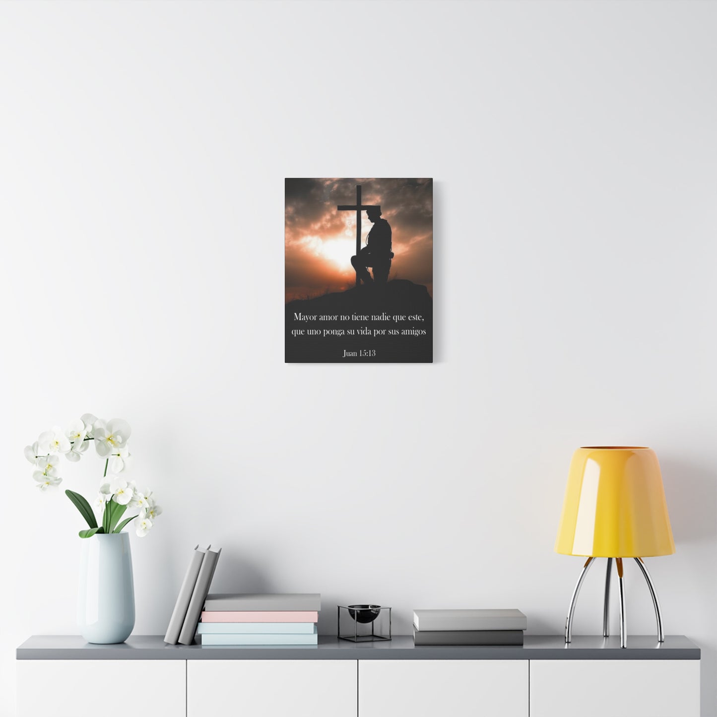 Scripture Walls John 15:13 Greater Love Soldier at Cross Christian Wall Art Print Ready to Hang Unframed