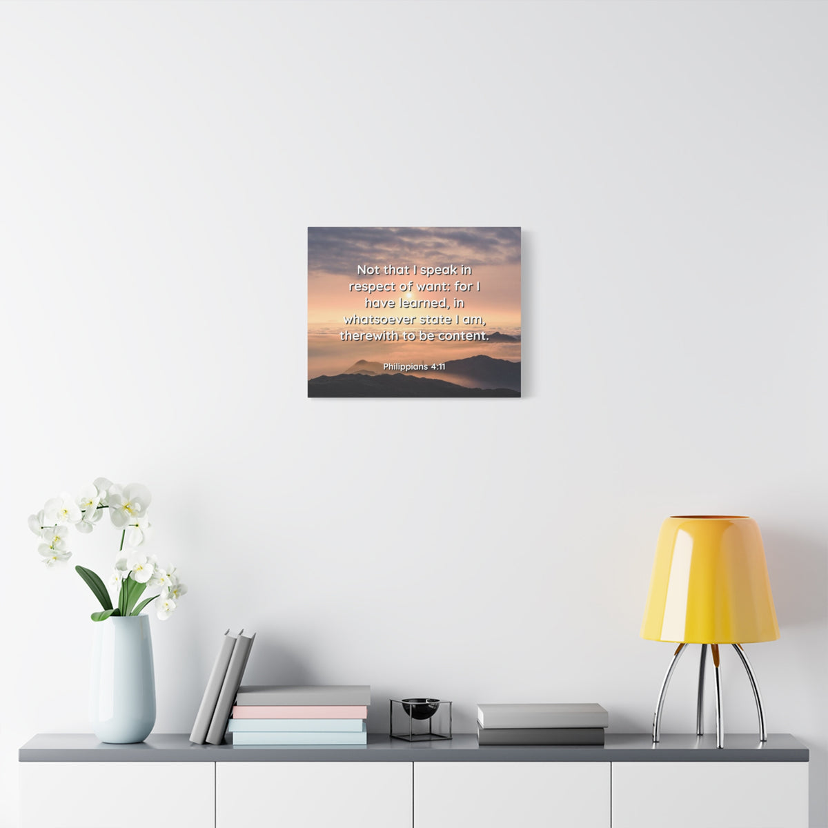 Scripture Canvas Respect Of Want Philippians 4:11 Christian Wall Art Bible Verse Print Ready to Hang