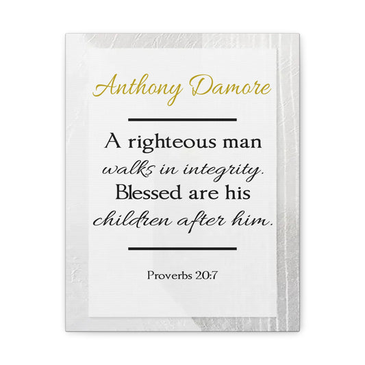 Personalized A Righteous Man Proverbs 20:7 Bible Chapter Canvas Christian Wall Art Ready to Hang