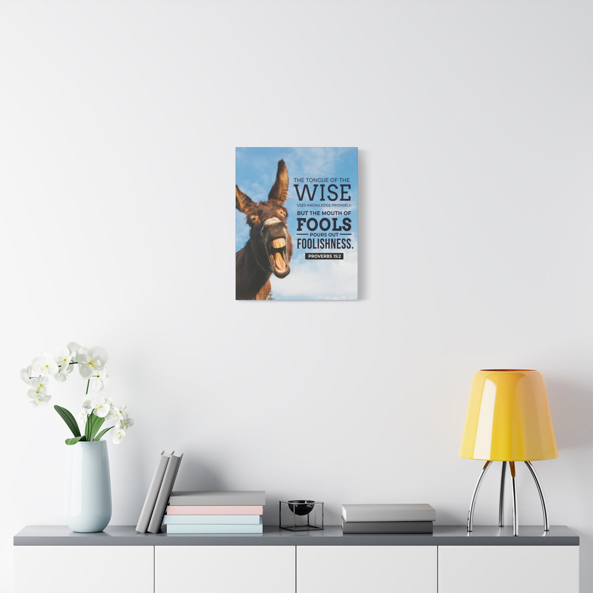 Scripture Canvas Grievous Words Donkey Proverbs 15:2 Christian Wall Art Bible Verse Print Ready to Hang