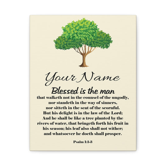 Personalized Blessed is the Man Psalm 1:1-3 Bible Chapter Canvas Christian Wall Art Ready to Hang