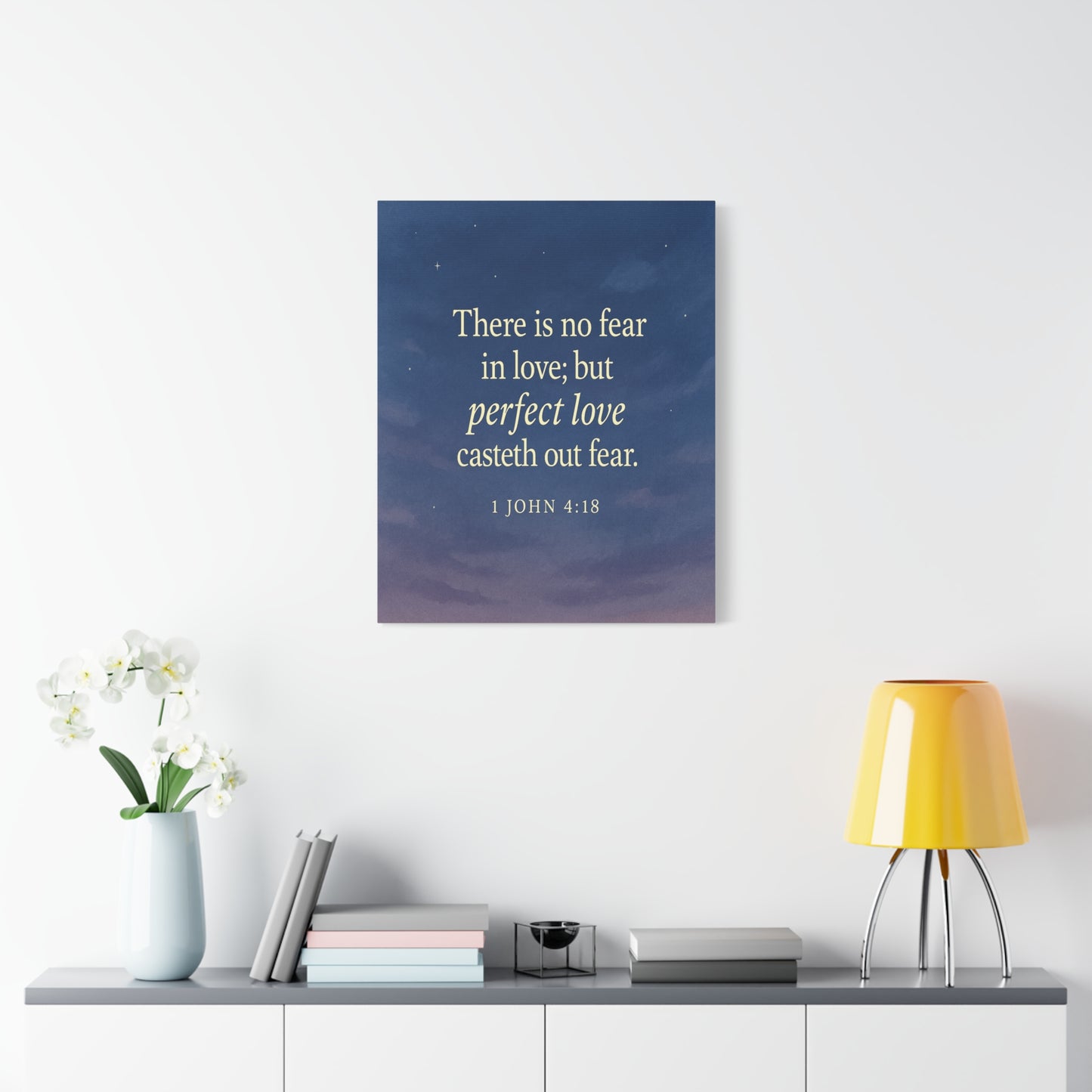 Bible Verse Canvas 1 John 4:18 Christian Home Décor Wall Art Scripture Ready to Hang Faith Print