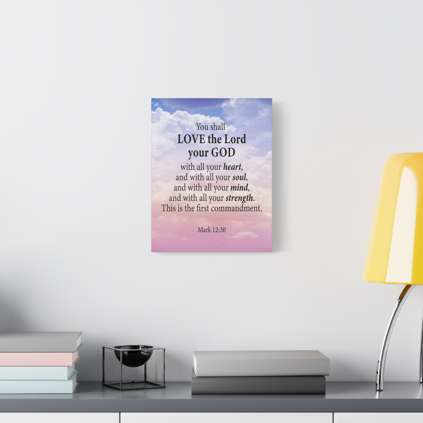 Bible Verse Canvas Love the Lord With All Your Heart Mark 12:30 Wall Art Christian Home Decor