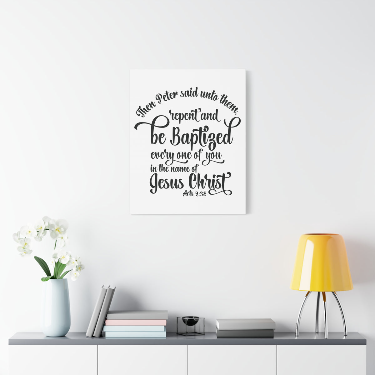 Scripture Canvas Name Of Jesus Acts 2:38 Christian Wall Art Bible Verse Print Ready to Hang