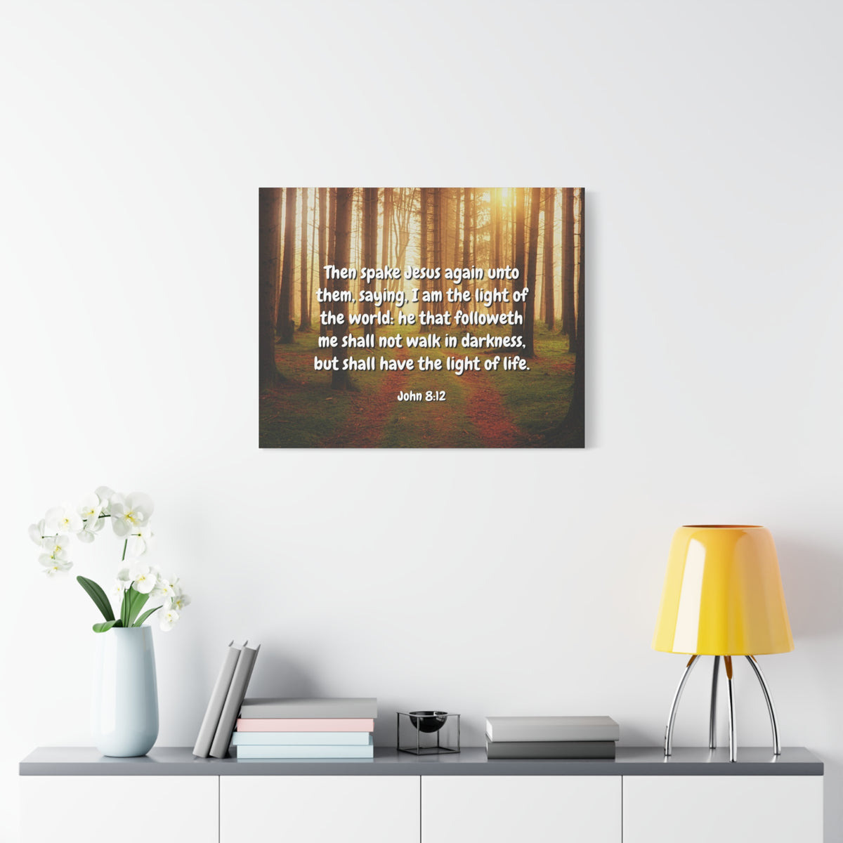 Scripture Canvas Light Of Life John 8:12 Christian Wall Art Bible Verse Print Ready to Hang