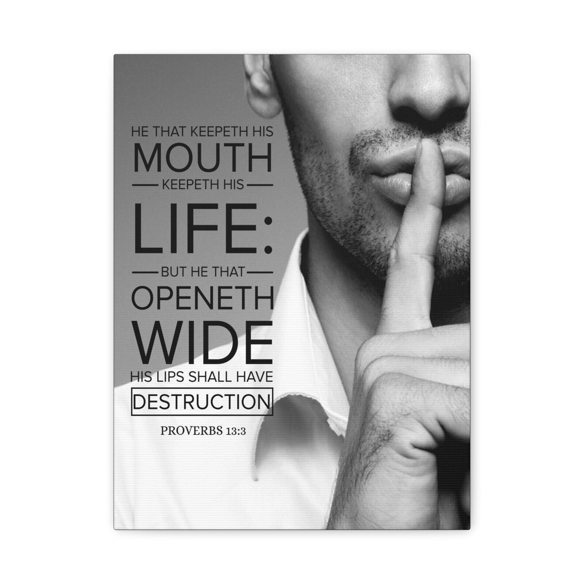 Scripture Canvas He That Keepeth His Mouth Proverbs 13:3 Christian Wall Art Bible Verse Print Ready to Hang