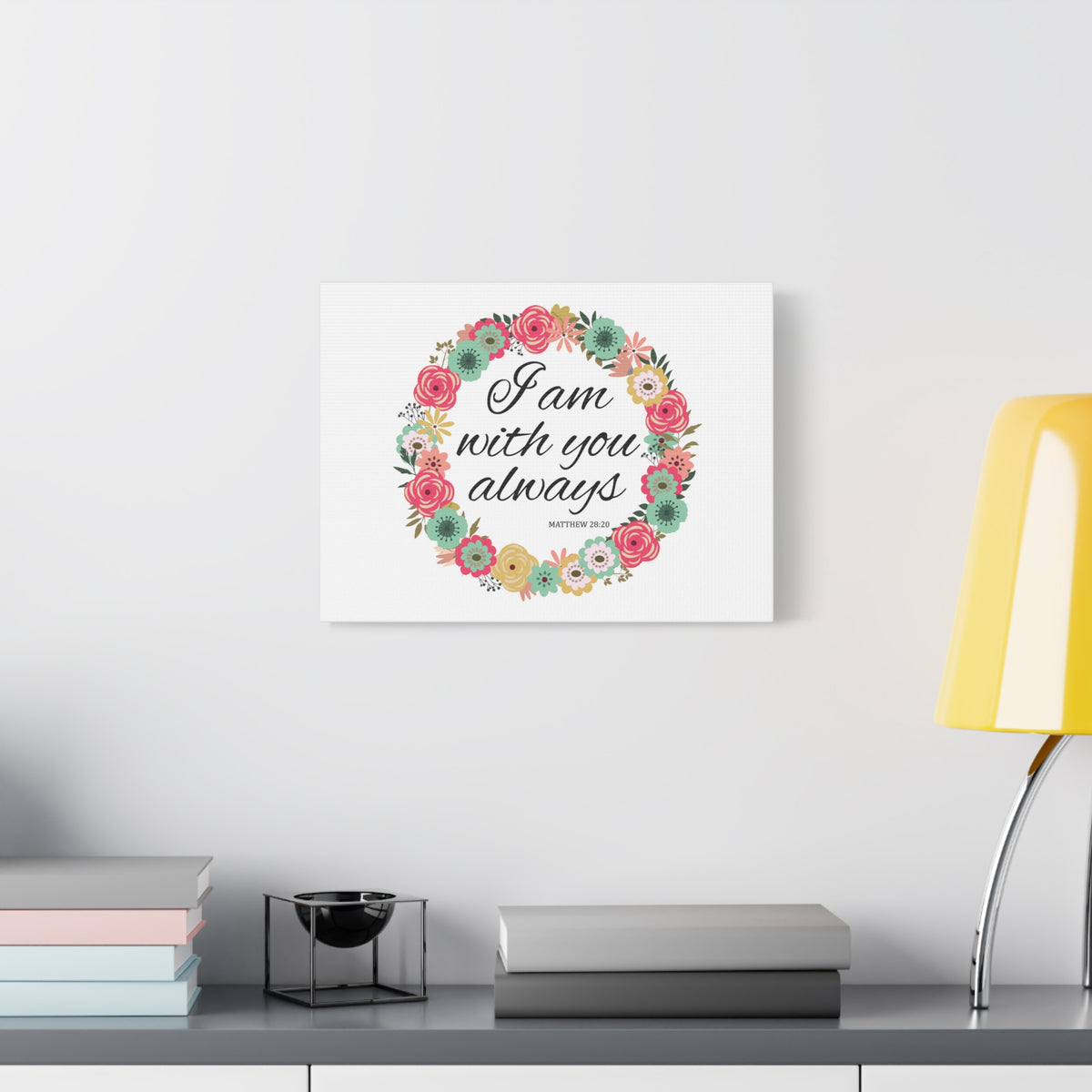Scripture Canvas With You Always Pink Flower Matthew 28:20 Christian Wall Art Bible Verse Print Ready to Hang