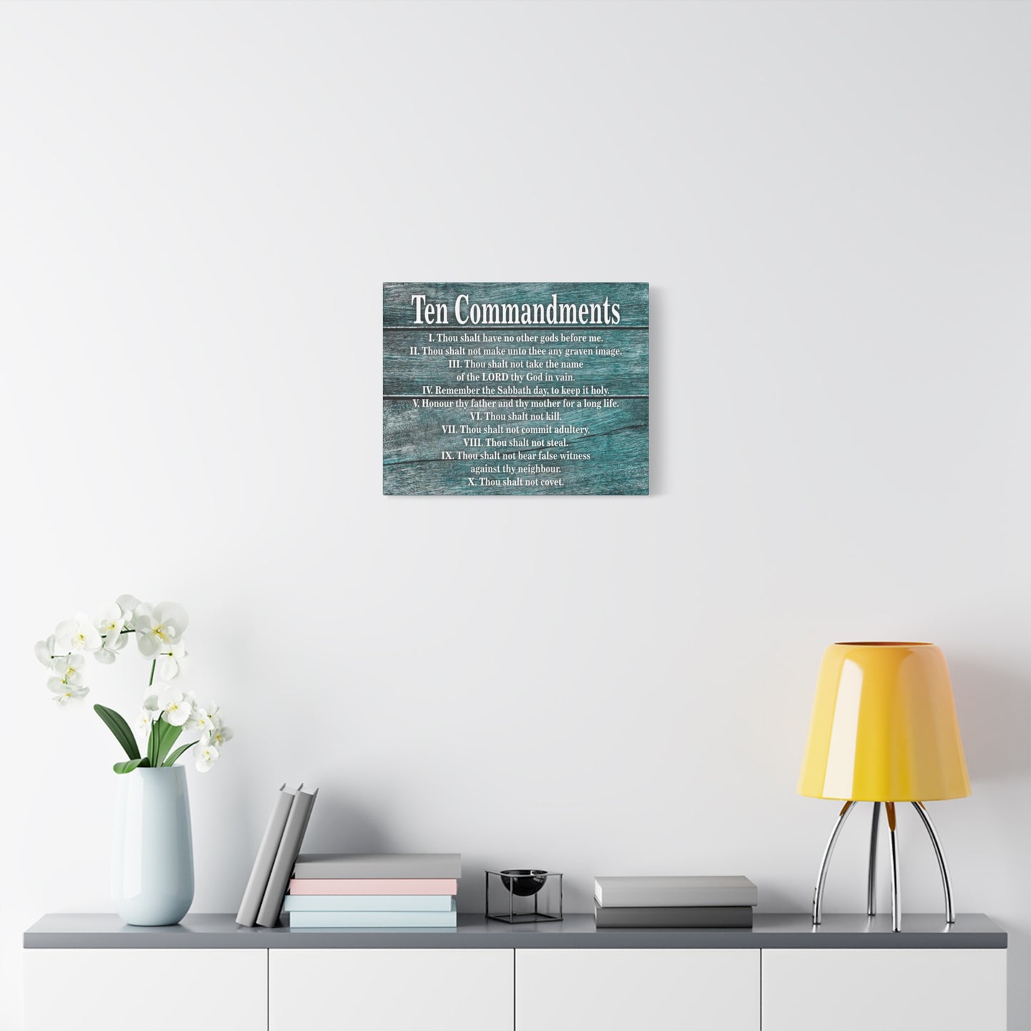 Scripture Canvas Ten Commandments Blue Wood Christian Wall Art Print Ready to Hang