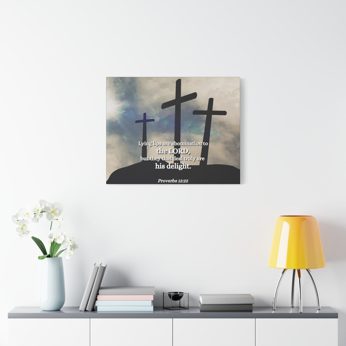 Scripture Canvas Lying Lips Proverbs 12:22 Christian Wall Art Bible Verse Print Ready to Hang
