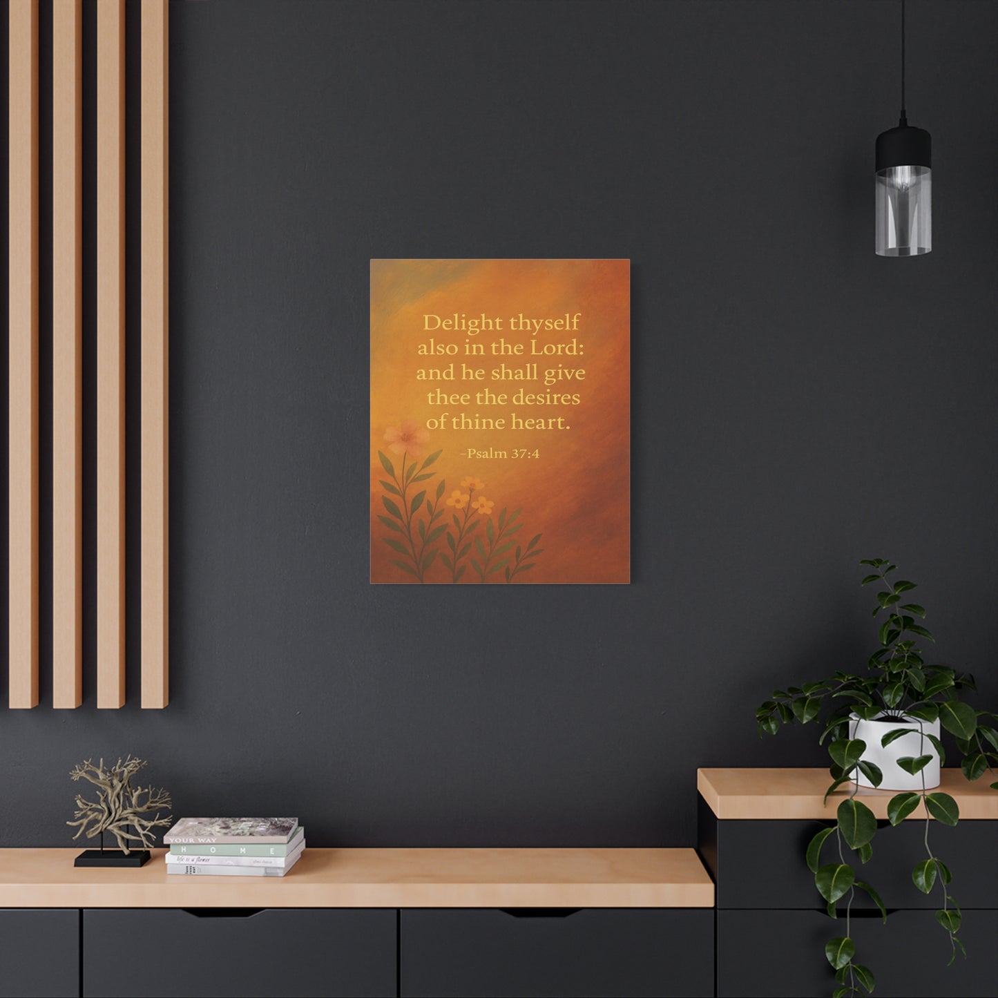 Bible Verse Canvas Psalm 37:4 Christian Home Décor Wall Art Scripture Ready to Hang Faith Print