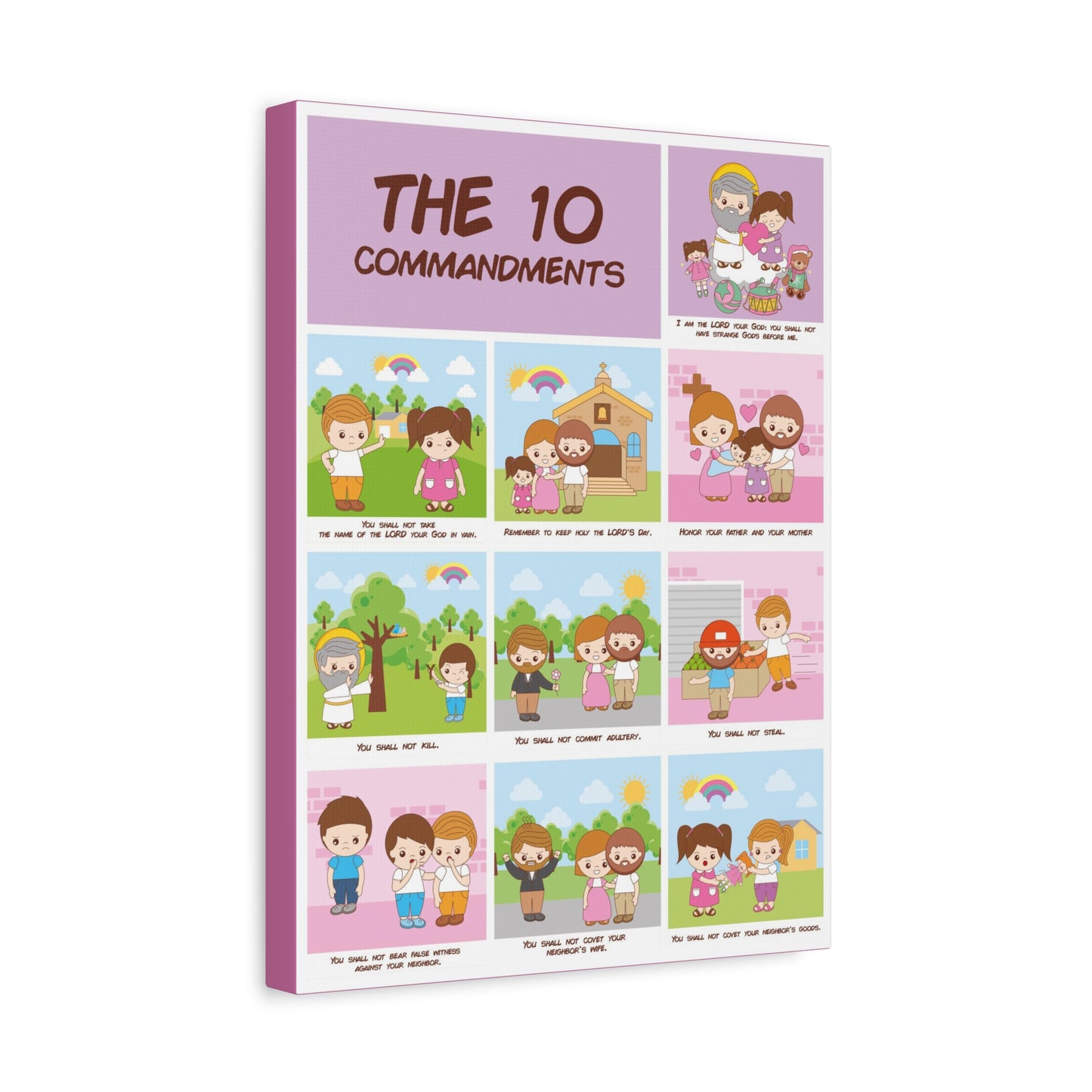 Ten Commandments Wall Decor for Kids Bible Canvas for Church, Classroom, Sunday School, or Homeschool, Christian Learning Old Testament
