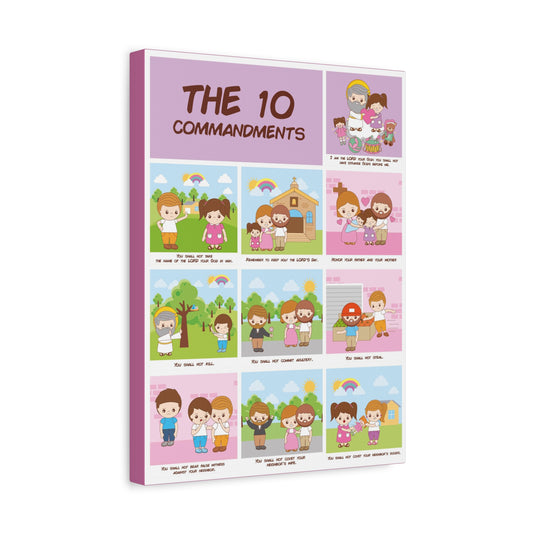 Ten Commandments Wall Decor for Kids Bible Canvas for Church, Classroom, Sunday School, or Homeschool, Christian Learning Old Testament
