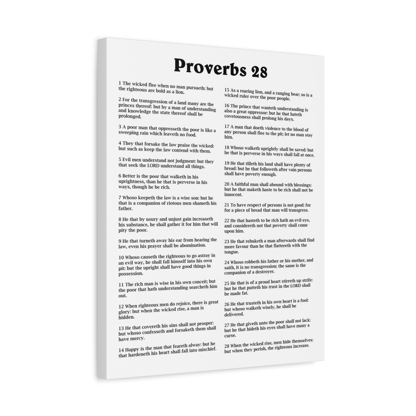 Scripture Walls Proverbs Chapter 28 White Bible Canvas Christian Wall Art Ready to Hang Unframed