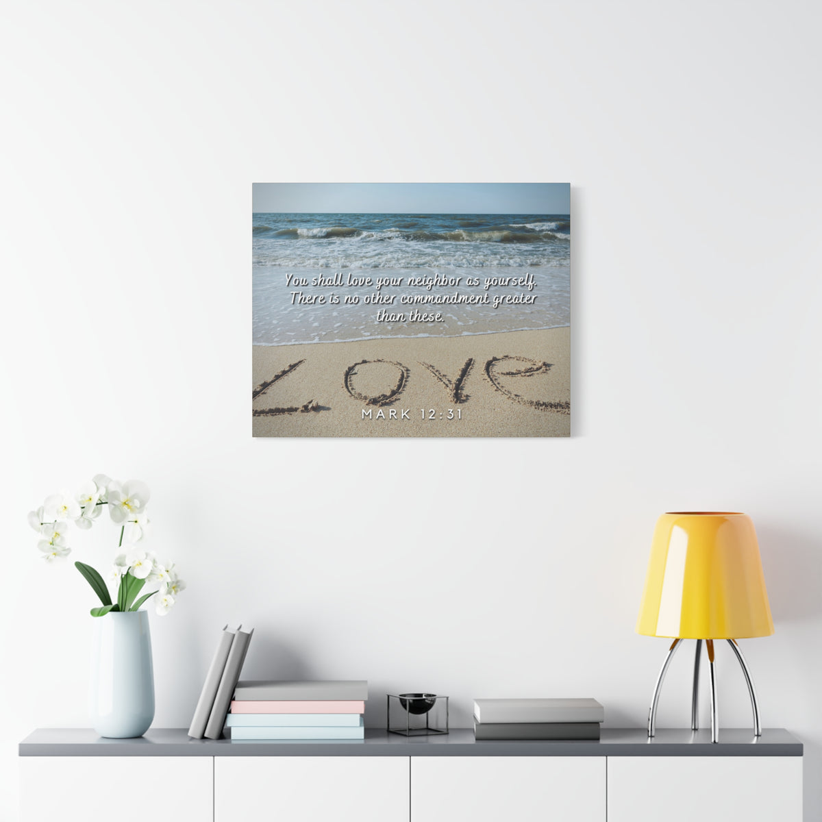 Scripture Canvas Love Your Neighbor Mark 12:31 Christian Wall Art Bible Verse Print Ready to Hang