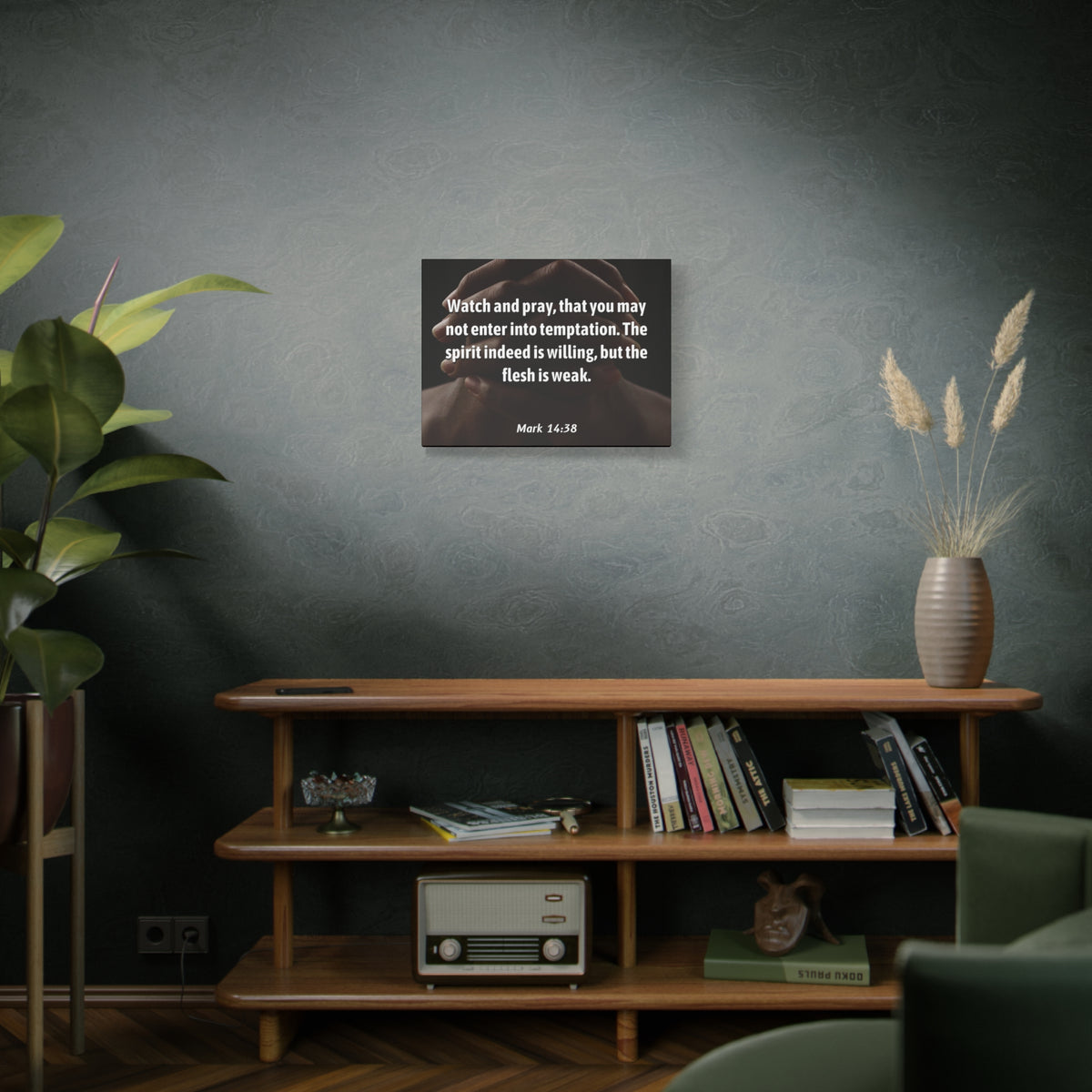 Scripture Canvas Temptation Mark 14:38 Christian Wall Art Bible Verse Print Ready to Hang