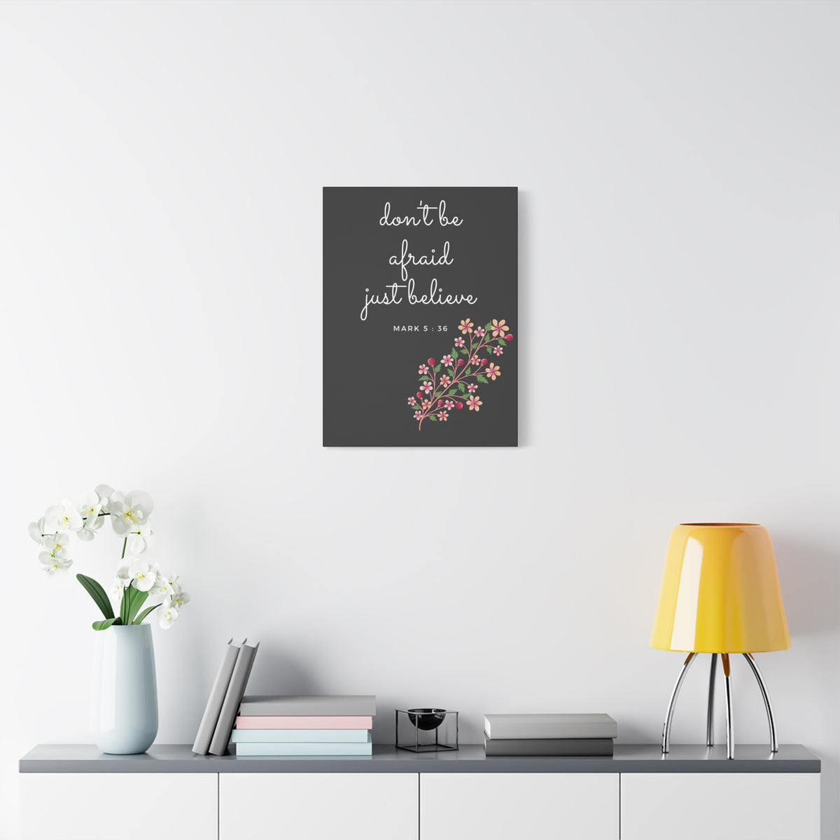 Scripture Canvas Just Believe Mark 5:36 Christian Wall Art Bible Verse Print Ready to Hang