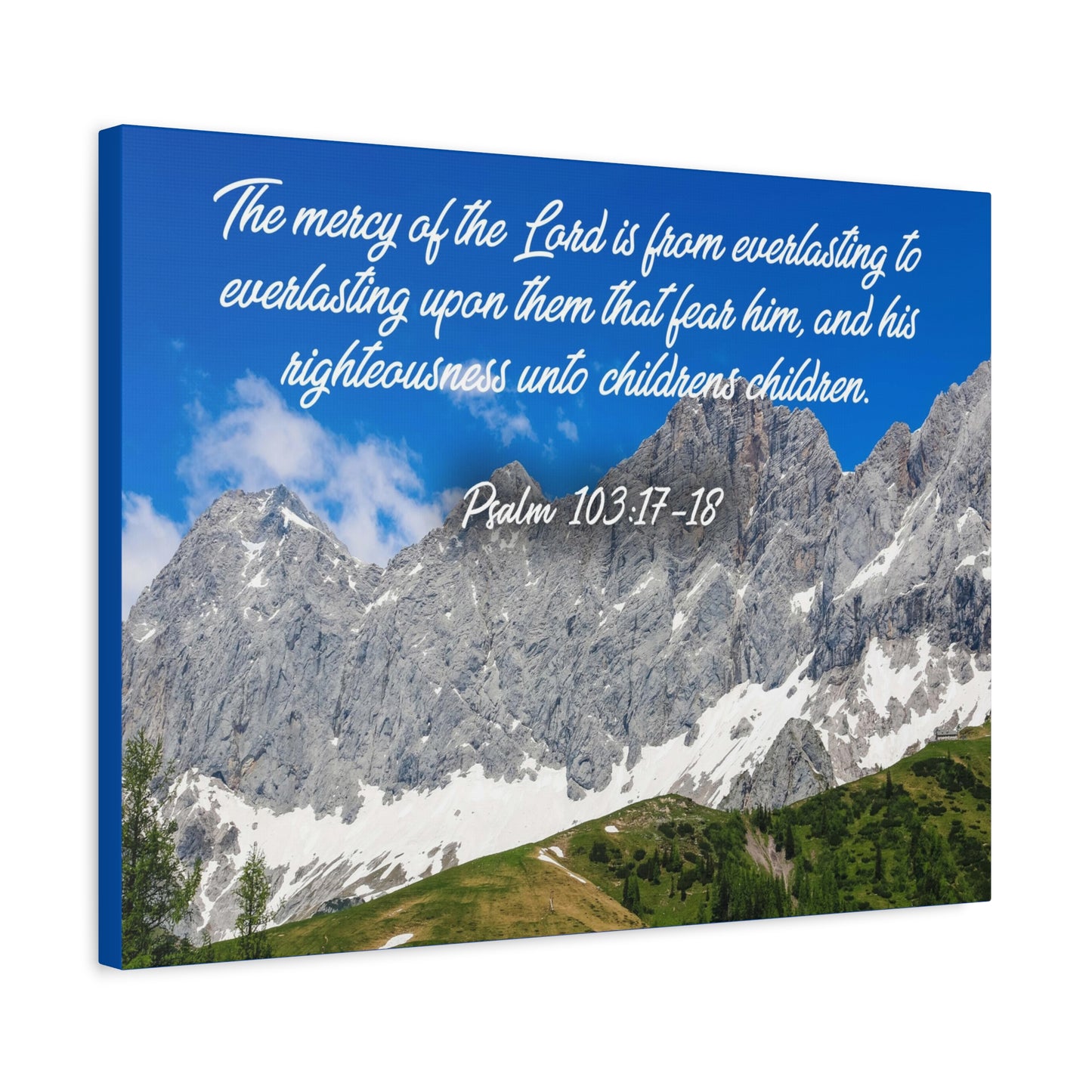 Scripture Canvas The Mercy of The Lord Psalm 103:17-18 Christian Wall Art Bible Verse Print Ready to Hang