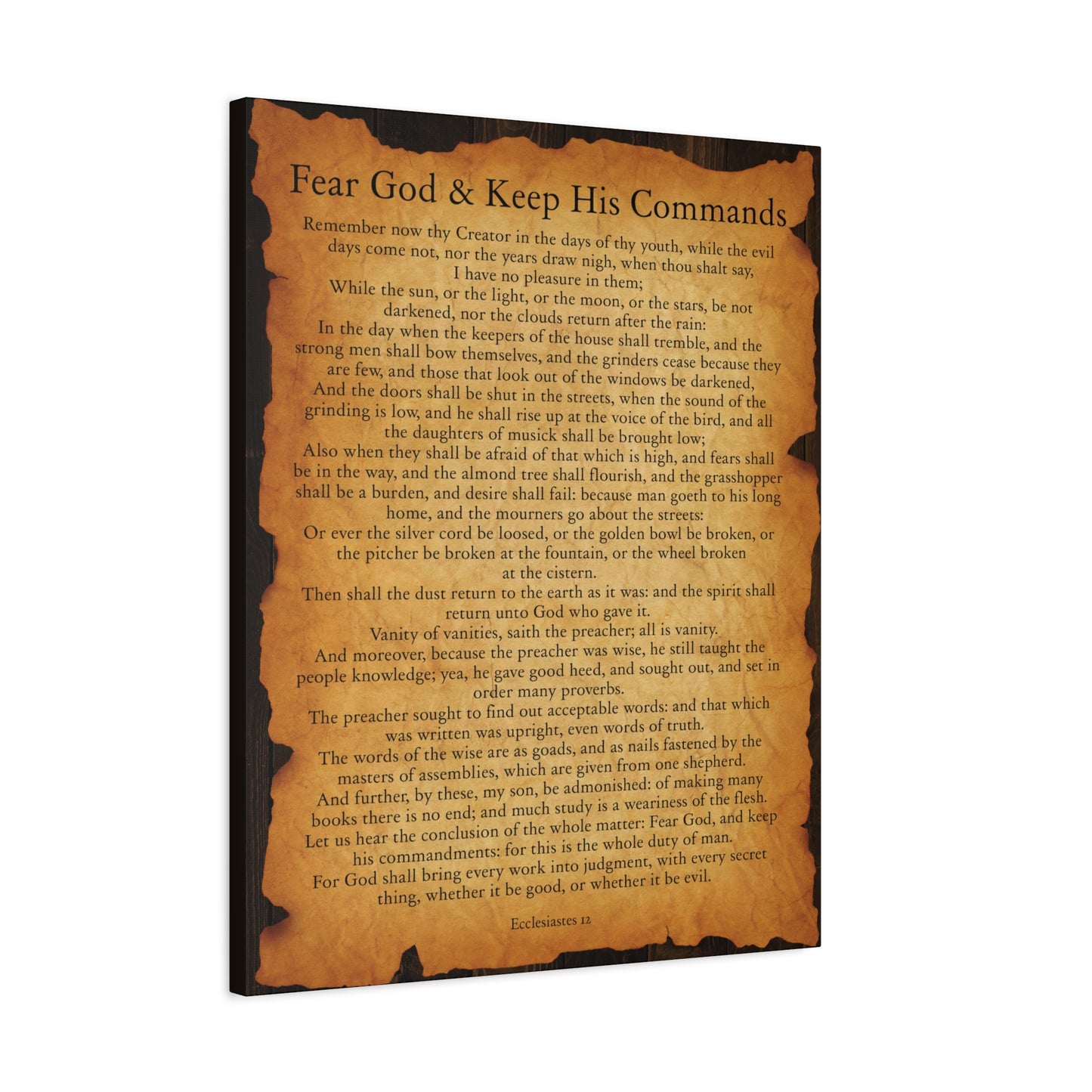 Scripture Walls Fear God & Keep His Commands Ecclesiastes 12 Gold Brown Bible Verse Canvas Christian Wall Art Ready to Hang