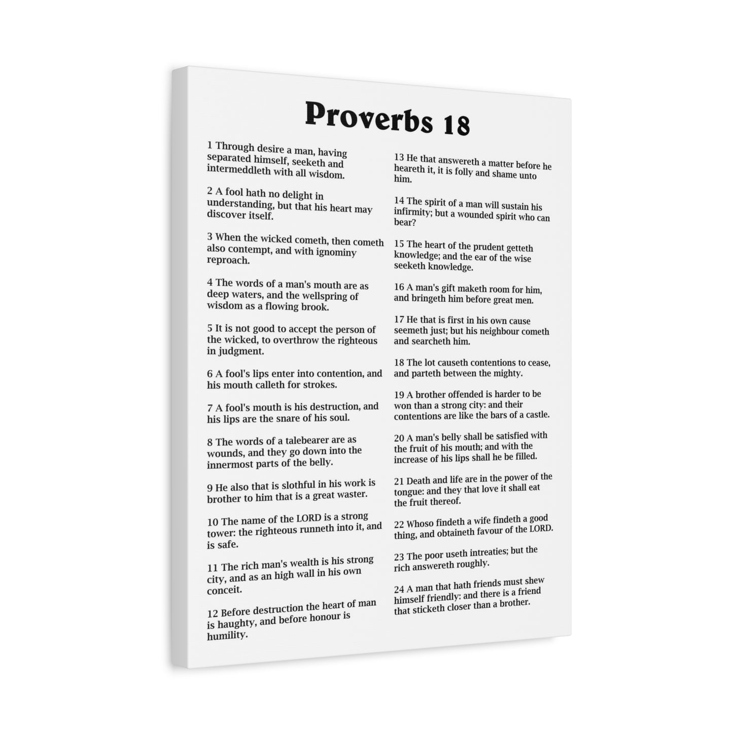 Scripture Walls Proverbs Chapter 18 White Bible Canvas Christian Wall Art Ready to Hang Unframed