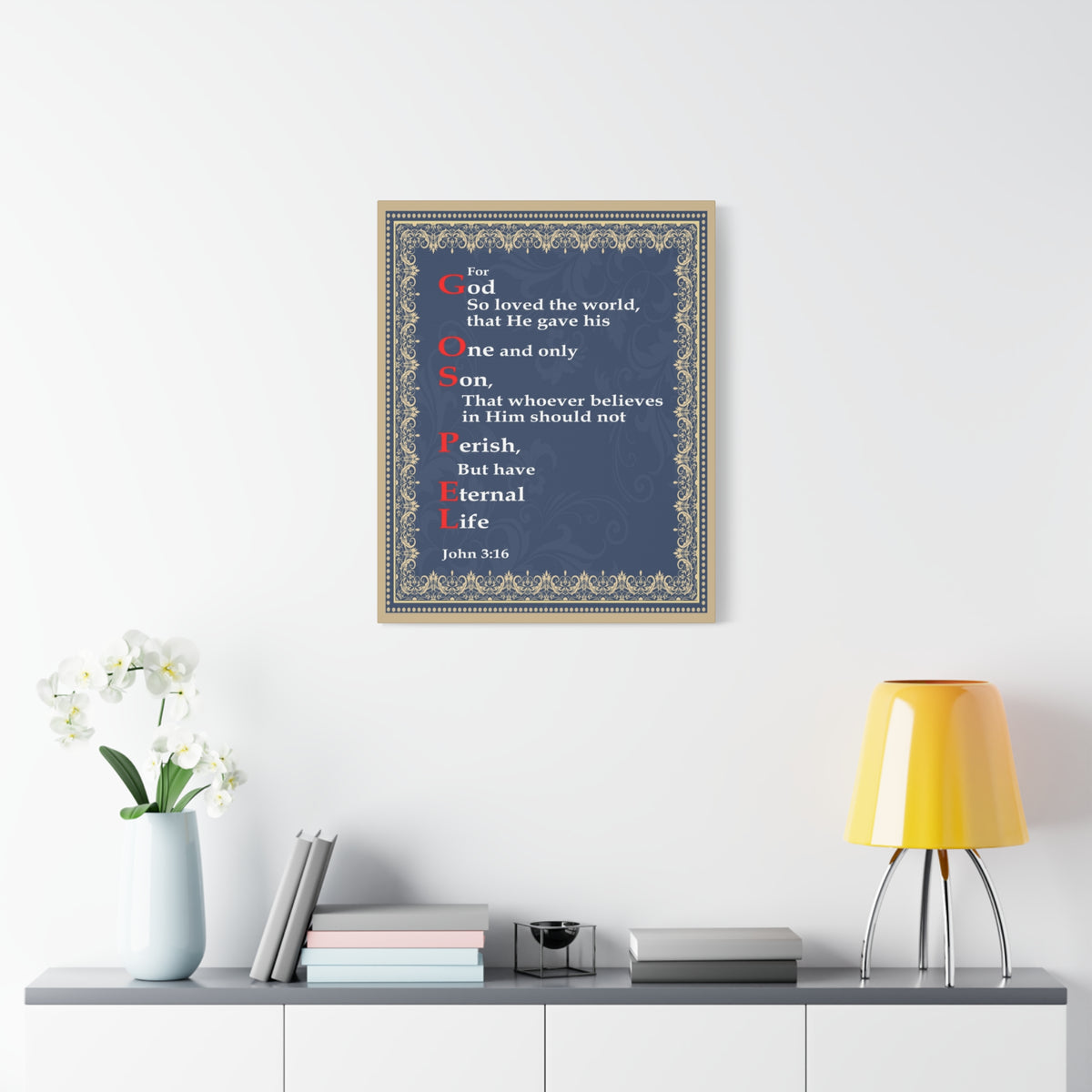 Scripture Canvas Gospel John 3:16 Christian Wall Art Bible Verse Print Ready to Hang