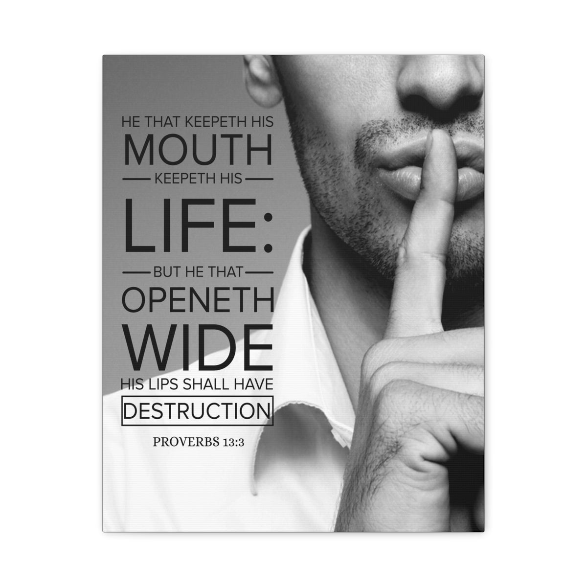 Scripture Canvas He That Keepeth His Mouth Proverbs 13:3 Christian Wall Art Bible Verse Print Ready to Hang