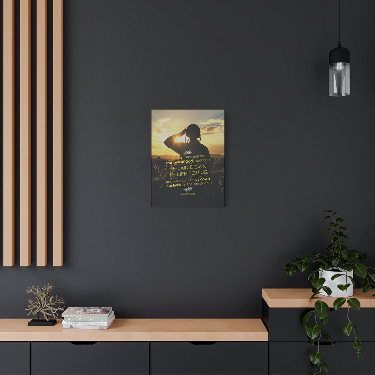 Scripture Canvas Laid Down His 1 John 3:16 Life Christian Wall Art Bible Verse Print Ready to Hang