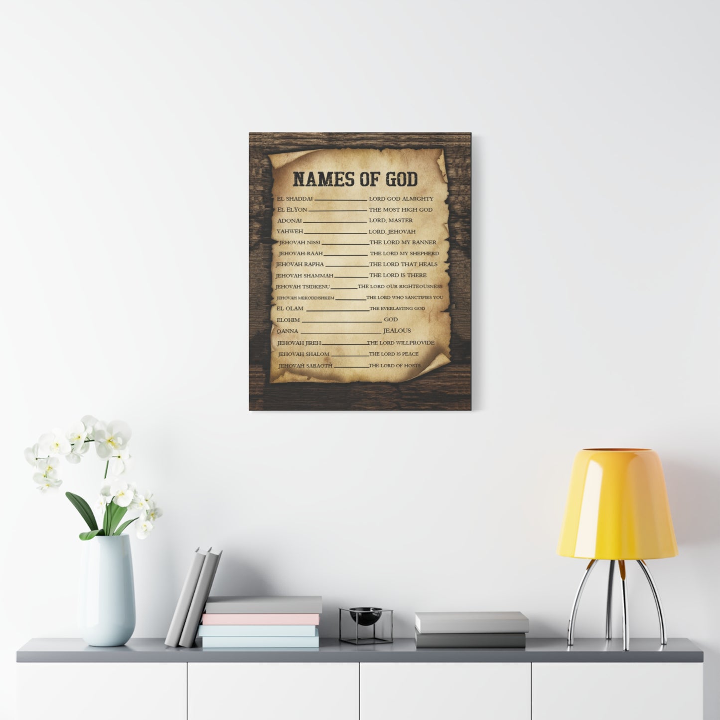 Scripture Canvas Names of God Christian Wall Art Bible Verse Print Ready to Hang