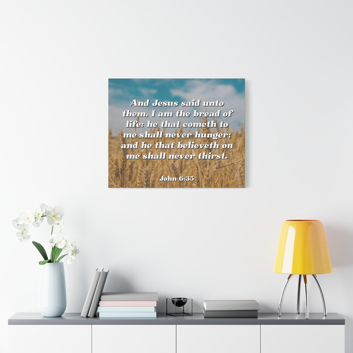Scripture Canvas Bread Of Life John 6:35 Christian Wall Art Bible Verse Print Ready to Hang