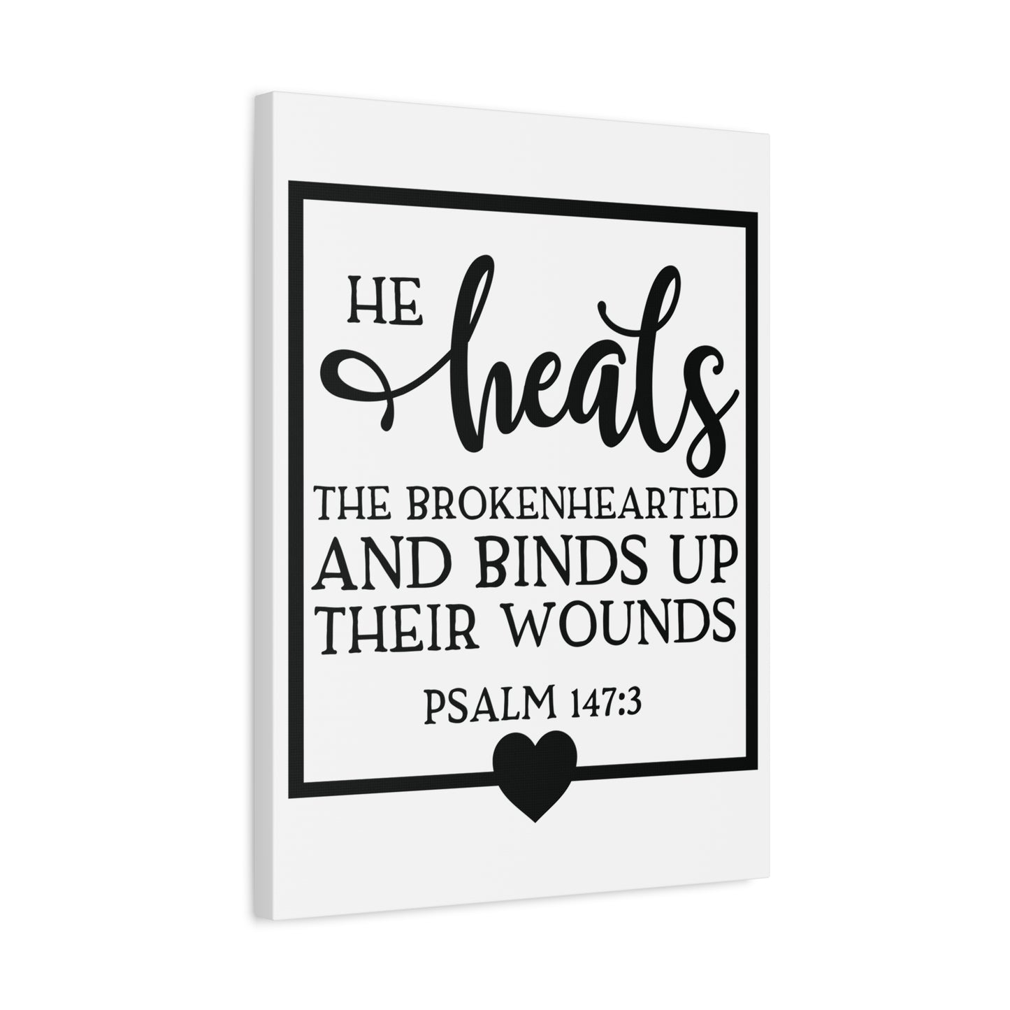 Scripture Canvas He Heals Psalm 147:3 Christian Wall Art Bible Verse Print Ready to Hang